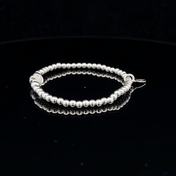 925 Sterling Silver Beaded Stretch Stacking Bracelet Minimalist - Picture 3 of 6